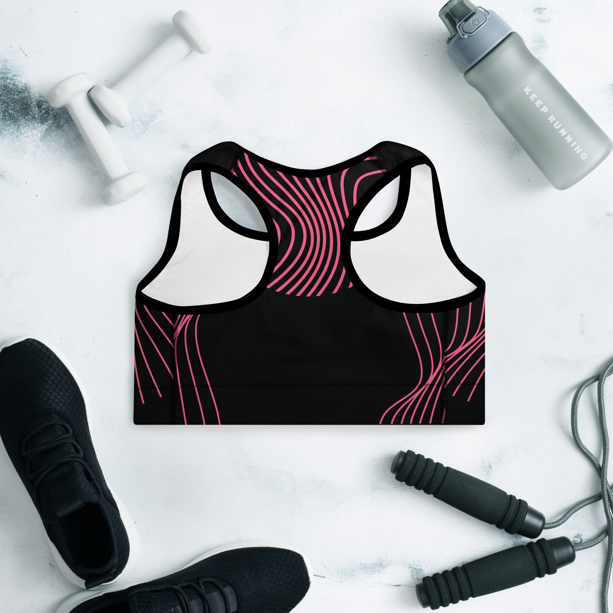 Black Sports Bra as Gym top. Ideal runner's top, yogi's top or bra for pilates or dance practice. RippleFX by WickedYo.